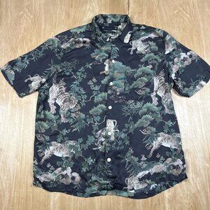 All Saints Mens Jungle Tiger All Over Short Sleeve Button Up Shirt Size Large